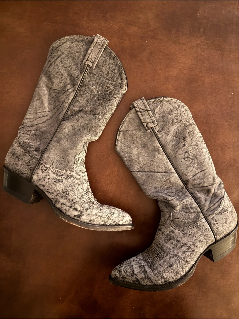 Tony Lama Tan Sheepskin Leather Cowboy Western Boots Grey/Soft Blue 8D
